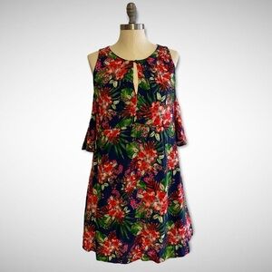 Umgee Cold Shoulder Dress Keyhole Floral Size Medium